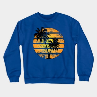 Distressed Worn Print 80s Retro Palm Tree Sunset Silhouette Crewneck Sweatshirt